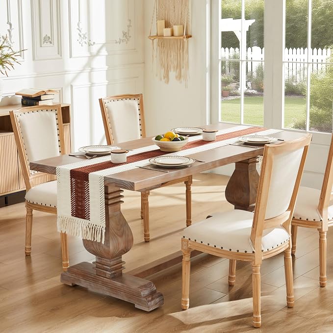 Macrame Style Bicolor Stitching Table Runner 14x72in Terracota | Woven Boho - Image 2