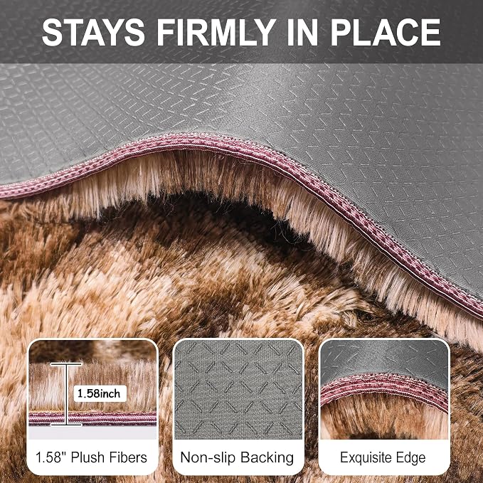 3x10 ft Plush High Pile Brown Tie Dyed Rug Fluffy Soft Runner Bedside Rug - Image 6