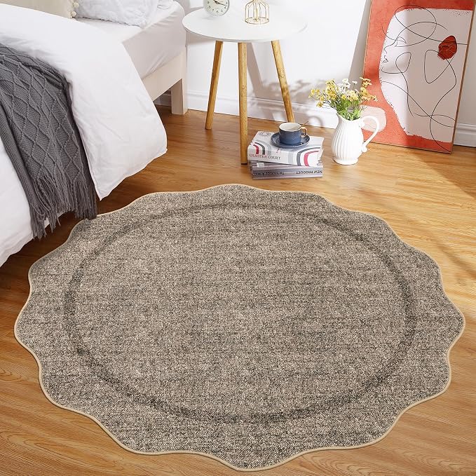 GarveeHome Scalloped Round Area Rugs, Washable Small Round Rug 3ft Non-Slip by GarveeHome