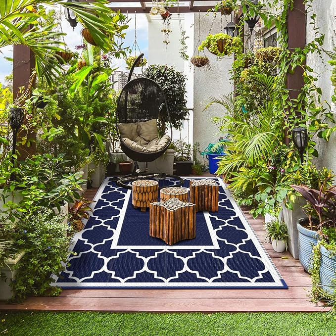 GENIMO Outdoor Rug 8' x 10' Patio Waterproof, Foldable Reversible Plastic Straw - Image 5