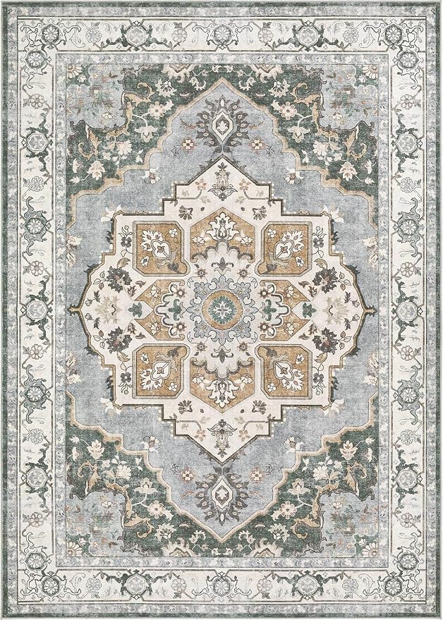 8x10 Washable Area Rug: Vintage Neutral Soft Non Slip Thin Large Floor Carpet - Image 8