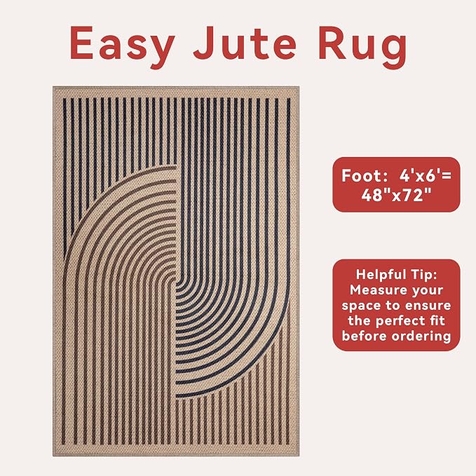 Tangsoo Easy Jute 4x6 Rug for Patio, Non-Slip Dark Brown Indoor Outdoor Carpet - Image 3