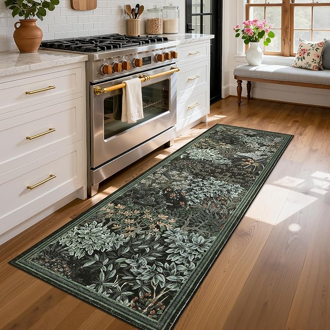 GarveeHome Forest Runner Rug 2.5x8, Botanical Low Pile Non Slip Stain by GarveeHome