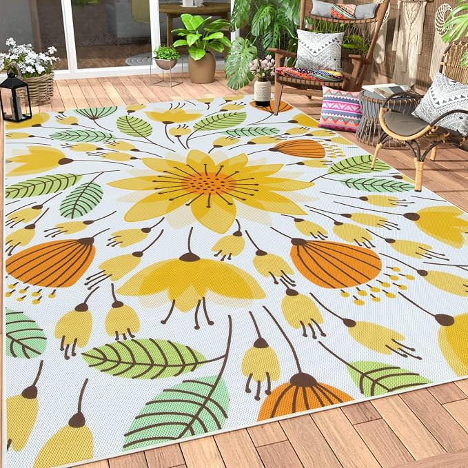 Lahome Floral Indoor Outdoor Rug 8x10, Non Slip Outdoor Patio Rug by Lahome