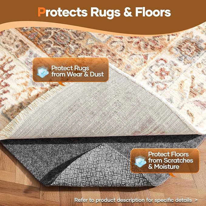 Veken Non Slip Cushioned Runner Rug Pad Gripper 2 x 12 Ft, Felt and Silicone - Image 5
