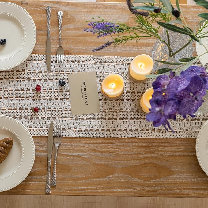 Keketoarrange Boho Macrame Table Runner 12x48 Inch | Woven Burlap Rustic Runner - Image 4
