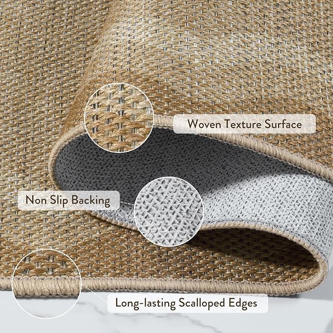 LIVEBOX Scalloped Washable 3x5 Outdoor Rug, Easy Jute Geometric Tan Rug - Image 5