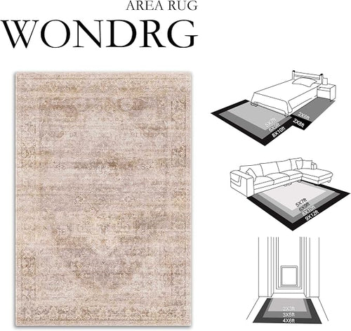 2x8 Washable Neutral Runner Rug Beige Vintage Hallway Kitchen Carpet Non-Slip - Image 2