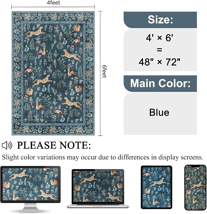 DUKINO 4x6 Rug, Washable Animal Area Rug - Image 2