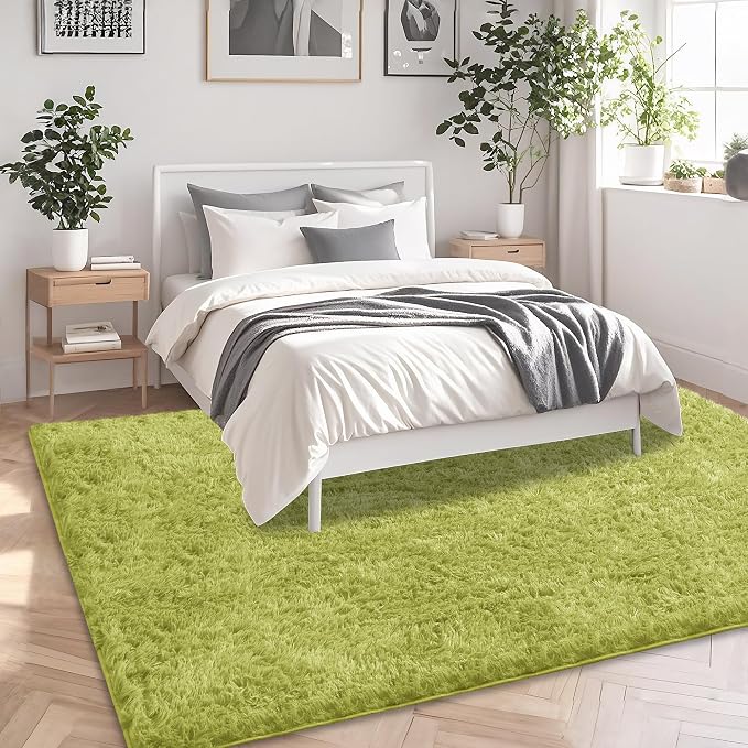 5x7 Green Grass Area Rugs for Living Room, Fluffy Shag Rug for Bedroom Indoor - Image 3