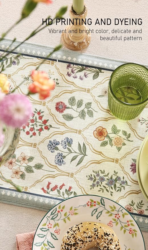 Designer Vintage Linen Extra Long Table Runner, Colorful Floral Pattern - Image 4