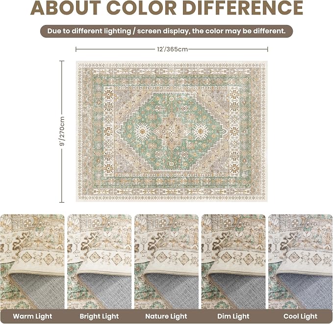 zesthome 9x12 Area Rugs, Stain Resistant Washable Rug, Ultra-Thin Rugs - Image 2