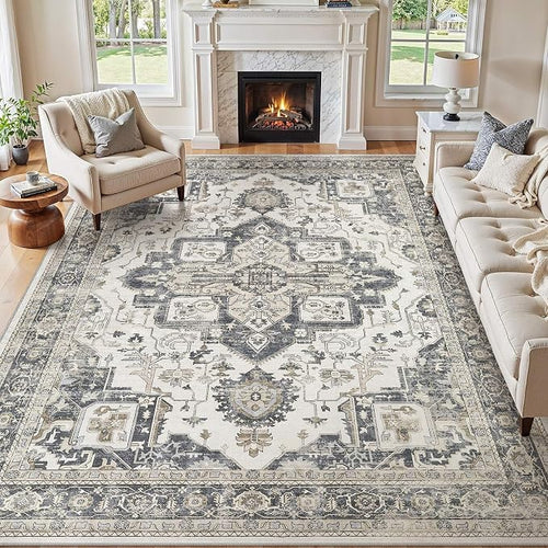 10x14 Area Rugs for Living Room, Washable Non Slip Vintage Distressed Stain by JessibouAreaRug