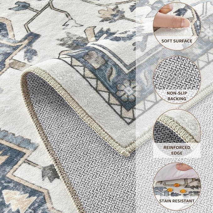 8x10 Washable Area Rugs for Living Room, Large Rug Non Slip Backing Vintage - Image 8