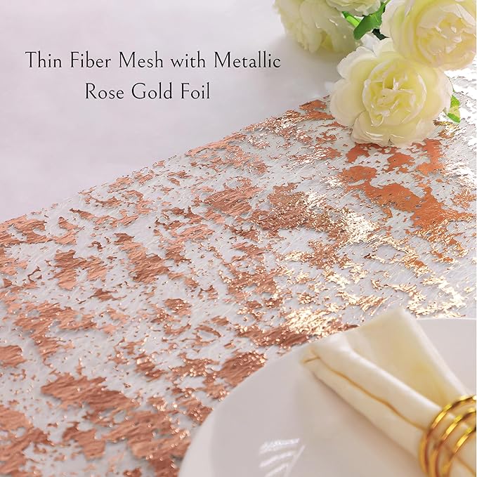 Snowkingdom 2 Pieces Rose Gold Table Runner 11"x108" Glitter Sequin Metallic - Image 3