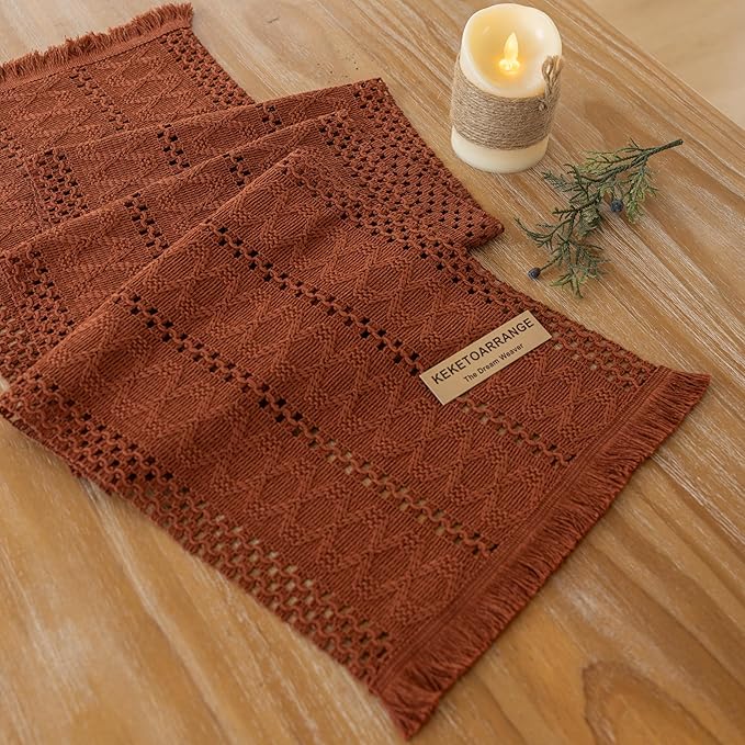 Fall Thanksgiving Boho Macrame Table Runner 12x48 Inch | Woven Burlap Rustic by KEKETOARRANGE