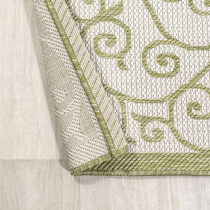JONATHAN Y Vintage Filigree Indoor Outdoor Area Rug 5X8 Green/Cream, Madrid - Image 5