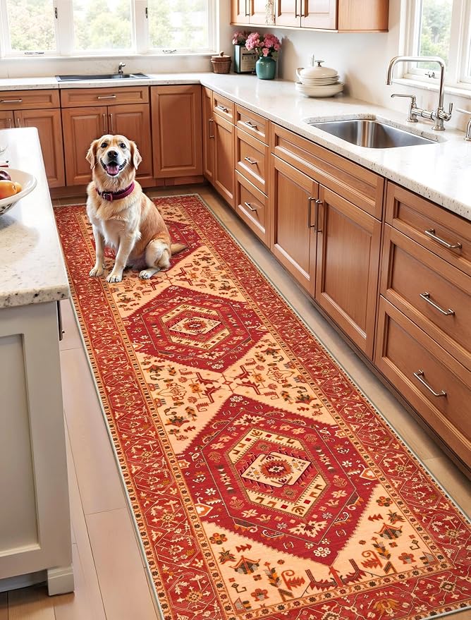 SERISSA Runner Rug for Hallways, Long Boho Rug Vintage Red Hallway Stair Ultra - Image 2