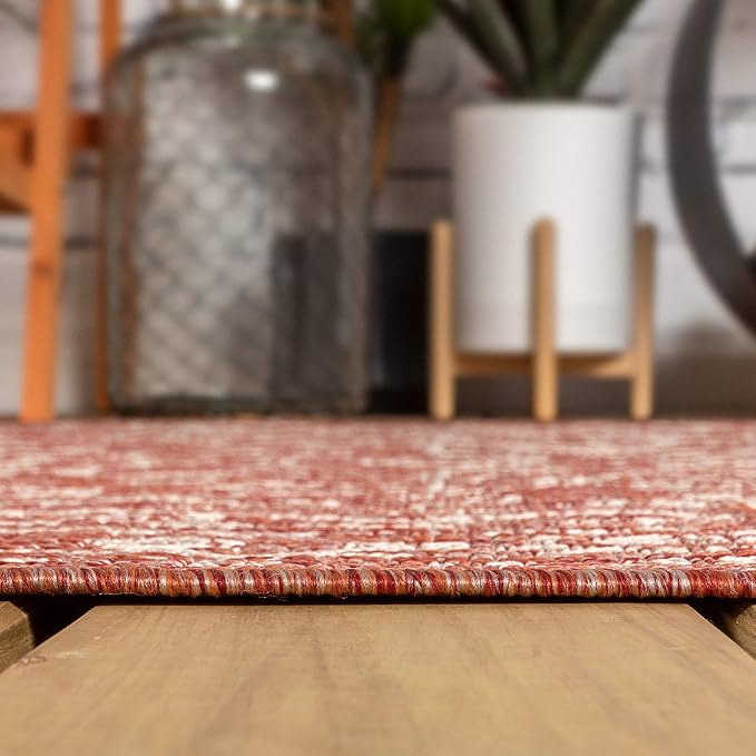 JONATHAN Y Boho Medallion Indoor Outdoor Round Area Rug 3 Ft Red/Taupe - Image 5