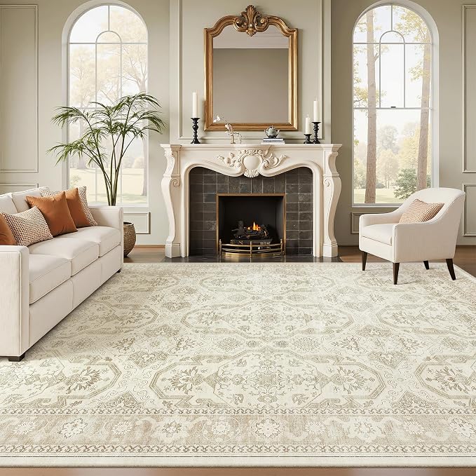 Soalmost 9x12 Area Rugs for Living Room, Non Slip Machine Washable Vintage Rugs by Soalmost