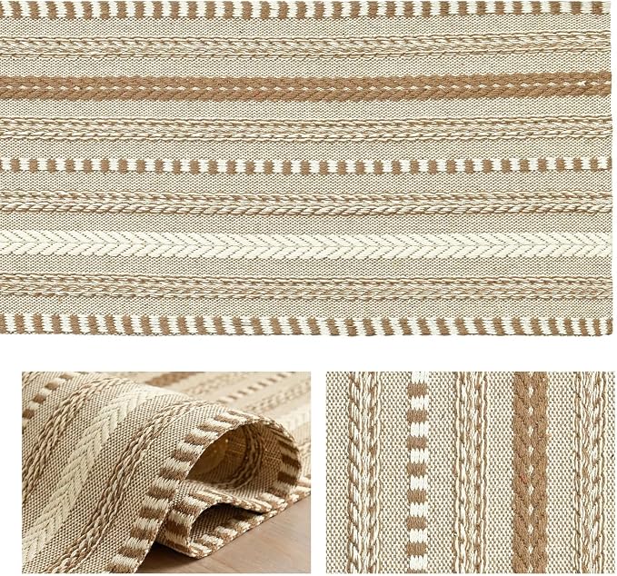 Artoid Mode Coffee Farmhouse Stripe Braided Table Runner 12x90 Inch | Holiday - Image 6