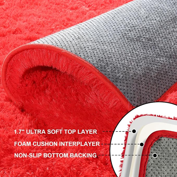Red Rugs for Bedroom, 2x3 Fluffy Area Rugs for Living Room, Small Fuzzy Shag - Image 5
