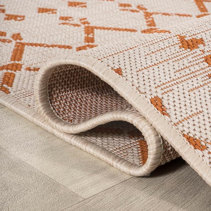 JONATHAN Y Moroccan Geometric Indoor Outdoor Area Rug 3X5 Cream/Orange - Image 6