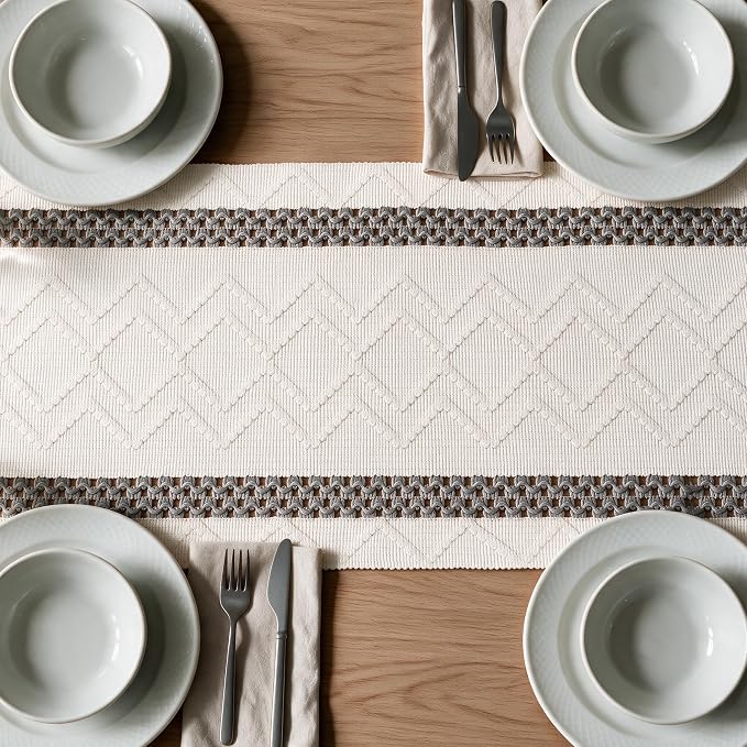 Artoid Mode Dark Grey Stripe Woven Rustic Table Runner 12x60 Inch | Holiday - Image 5