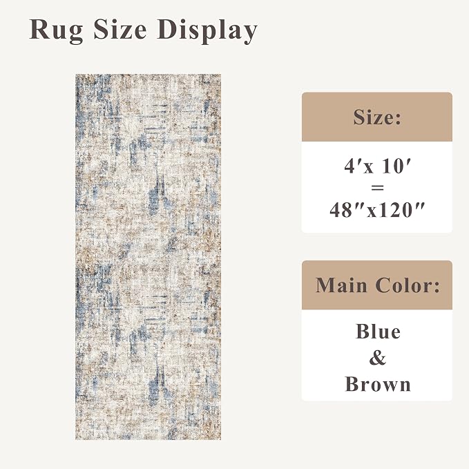 4x10 ft Extra Wide Hallway Rug – Non-Slip Washable Rubber-Backed Large Carpet - Image 2