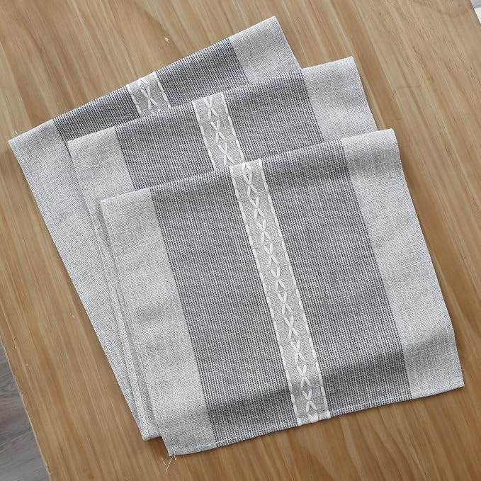 NEWISHER Farmhouse Braided Striped Embroidery Table Runner 48 inches Grey | - Image 7