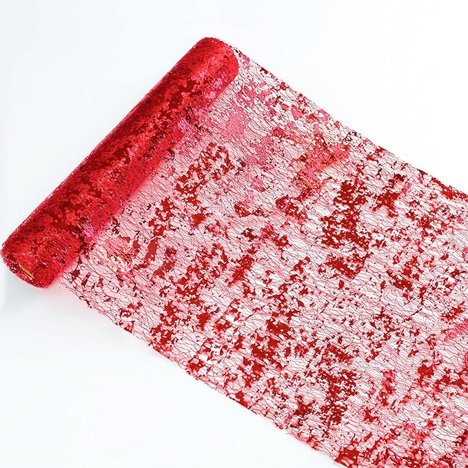Snowkingdom Red Sparkly Table Runner Glitter Sequin Glitter Metallic Foil Mesh by Snowkingdom