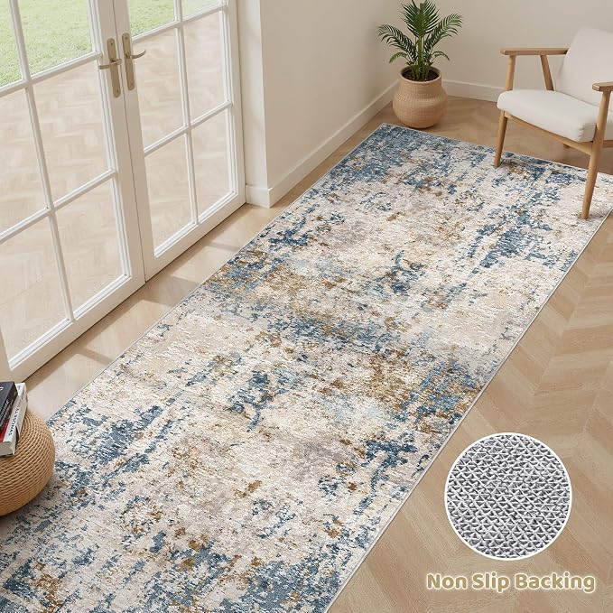 Runner Rug Kitchen Washable Rugs: 3x10 Non-Slip Abstract Soft Modern Stain - Image 3