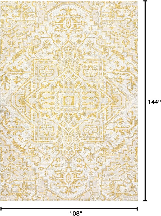 JONATHAN Y Boho Medallion Indoor Outdoor Area Rug 9X12 Cream/Yellow, Estrella - Image 2