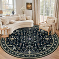 Round Area Rug for Living Room: 4 ft Washable Vintage Boho Soft Thin Circle Rug by EXPEDIX