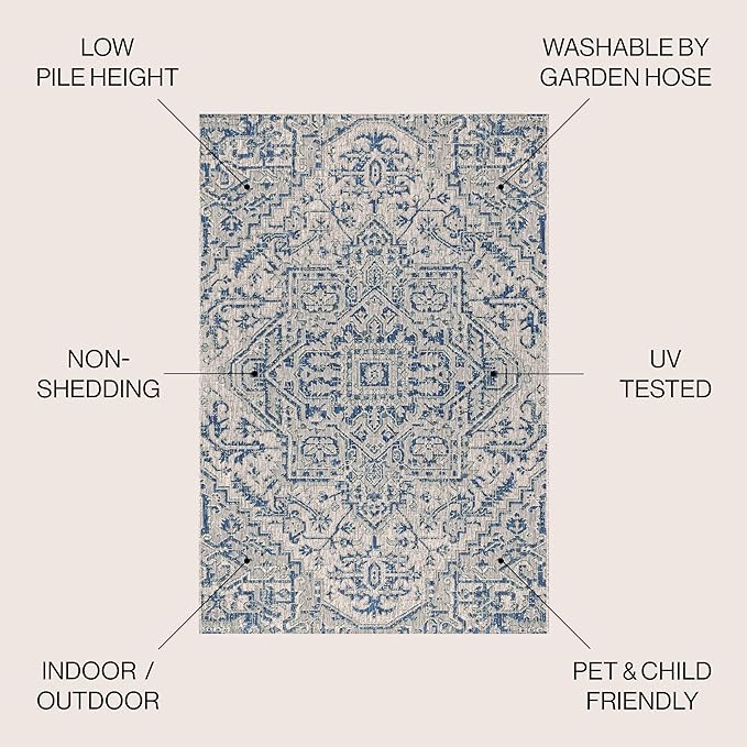 JONATHAN Y Boho Medallion Indoor Outdoor Square Area Rug 9X9 Navy/Gray - Image 2
