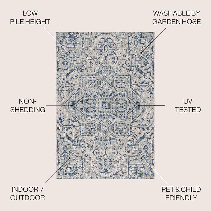 JONATHAN Y Boho Medallion Indoor Outdoor Square Area Rug 5X5 Navy/Gray - Image 2