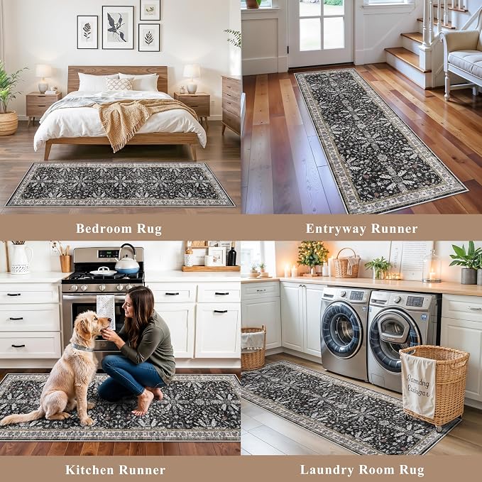 2x8ft Kitchen Rug Runners Washable Non Slip – Boho Floral Carpet Runner - Image 4