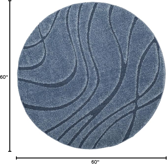 SAFAVIEH Florida Shag Collection 5' Round Light Blue / Blue SG471 Abstract Wave - Image 2