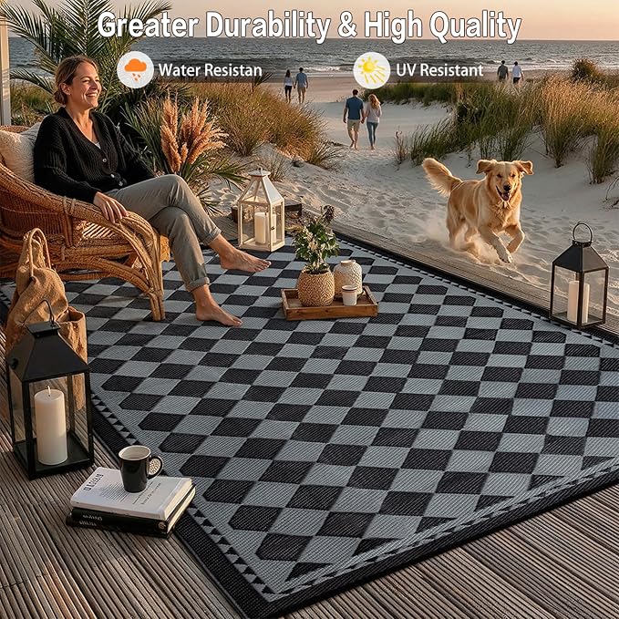 HUGEAR Outdoor Waterproof Rug 6'x9' Plastic Straw Rugs Washable Reversible - Image 4