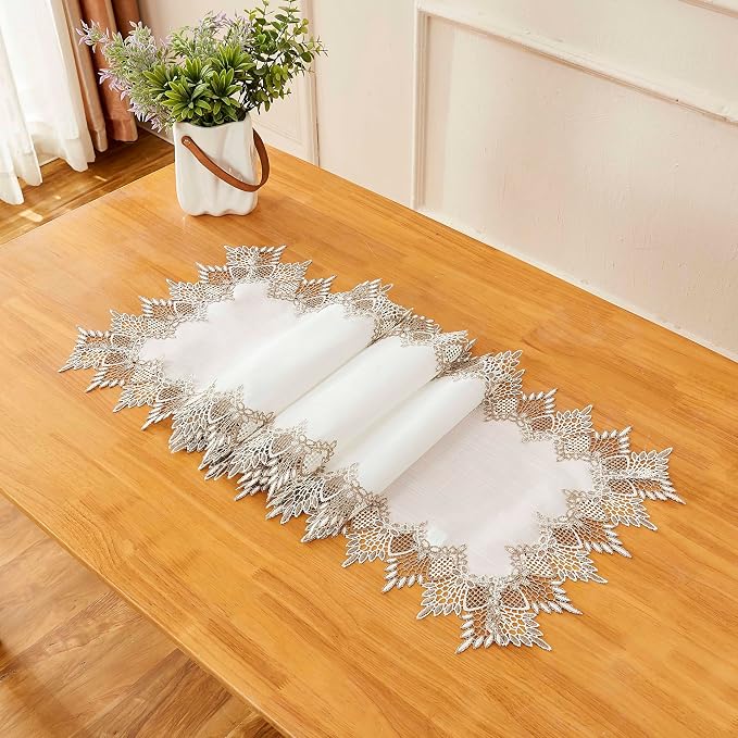 White Linen Table Runner 90” Lace Coffee Table Runners | French Dresser Runners - Image 5