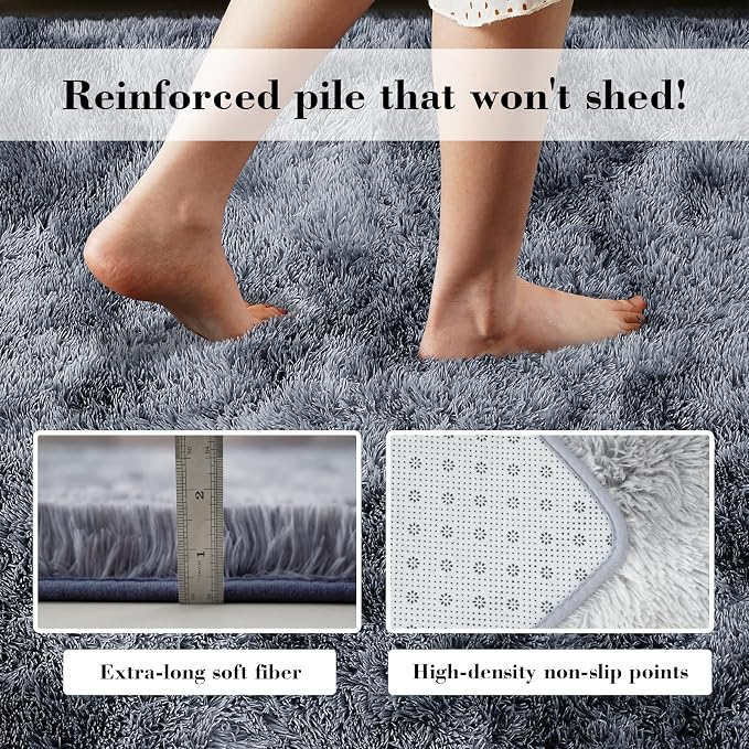 Fluffy Rug Shag Area Rug, Mottling Dark Grey 4x6 Area Rugs - Image 6