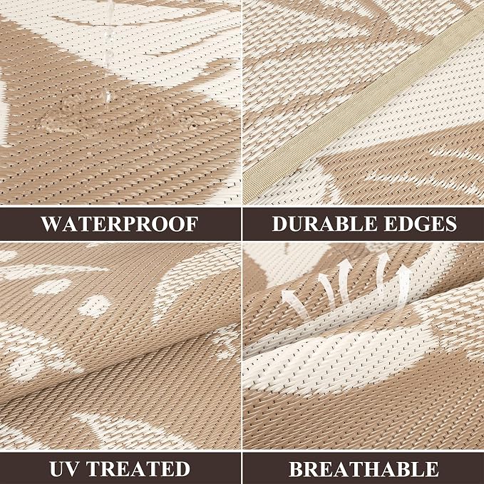 Pauwer Waterproof Outdoor Rug 9x12, Reversible Plastic Straw Patio Camping Rug - Image 3