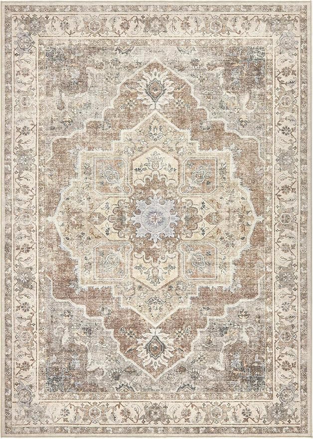 10x12 Washable Area Rug: Vintage Neutral Soft Non Slip Thin Large Floor Carpet - Image 9