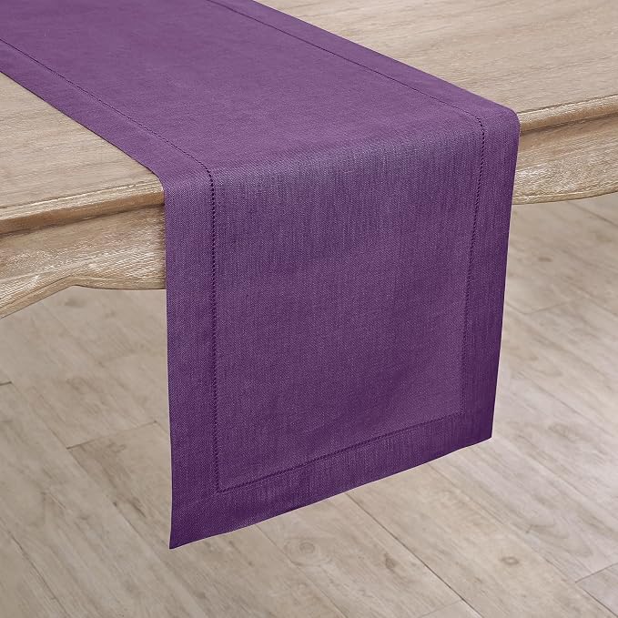 Solino Home 100% Linen Table Runner Purple, Classic Hemstitch 14 x 72 in | - Image 2