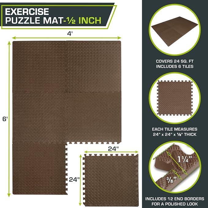 ProsourceFit Exercise Puzzle Mat ½-inch, EVA Interlocking Foam Floor Tiles - Image 3