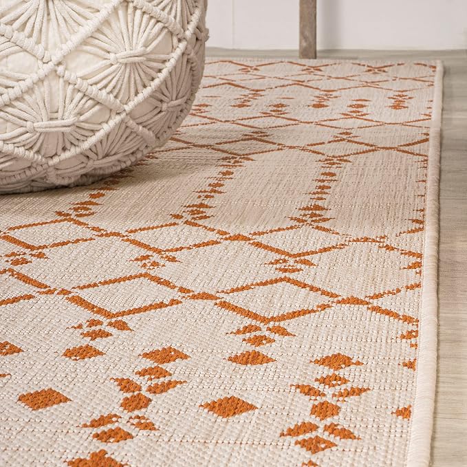 JONATHAN Y Moroccan Geometric Indoor Outdoor Runner Rug 2X8 Cream/Orange - Image 6