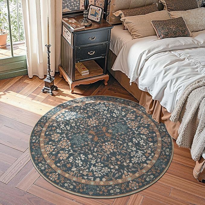 jinchan Zenith Round Rug 5ft Area Rug Soft 5'Round Floral Aesthetic Rug - Image 2