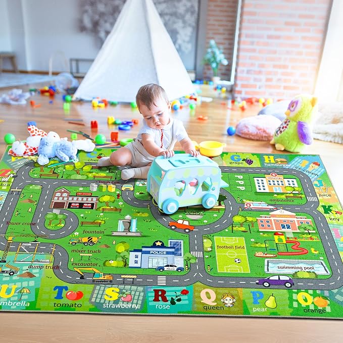 Chicrug 6x9 Car Road Area Rug for Kids Playroom Bedroom, Non Slip Low Pile - Image 4