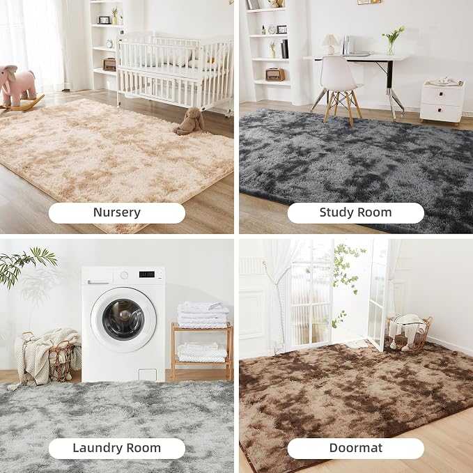 Litanika 4x6 Shag Area Rug for Living Room Bedroom, Tie-Dyed Beige High Pile - Image 7