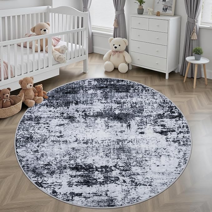 Round Area Rug for Living Room: 6 ft Washable Modern Abstract Soft Thin Rug - Image 4